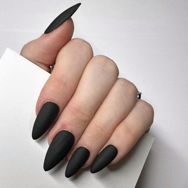 Matte Black Press on Nails | Fake Nails | False Nails | hand painted press on nails | Glue on nails  | Sets of 10 and 20 nails