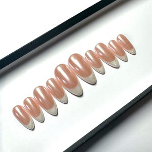 Chrome White French tip press on Nails | glue on nails | Fake Nails | False Nails | hand painted | Glue on nails | Sets of 10 and 20 nails image 1