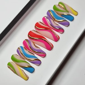 Rainbow Abstract Swirl Press on Nails | Fake Nails | False Nails | hand painted | Glue on nails  | Luxury Nails | Sets of 10 and 20 nails