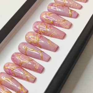 Pink and Gold Marble Press on Nails | Fake Nails | False Nails | hand painted | Glue on nails  | Luxury Nails | Sets of 10 and 20 nails