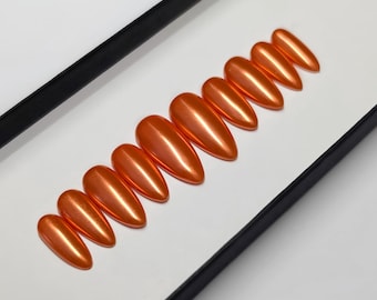 Orange Chrome Press on Nails | Glazed Donut Nails | Hand Painted Chrome Autumn Nails | Fake Nails | False Nails | Glue on Nails