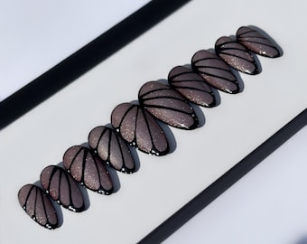 Butterfly Wings Press On Nails | Silver Pink Holo Fake Nails | reflective False Nails | hand painted & Glue on nails | Sets of 10 or 20 nail