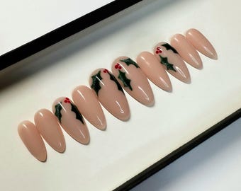 Holy Press on Nails | Christmas Nails | festive False Nails | Glue on nails  | Custom party nails | luxury, have painted nails