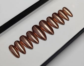 Bronze Chrome Press on Nails | Rose Gold Glazed Donut Nails | Hand Painted Chrome | Fake Nails | False Nails | Glue on Nails