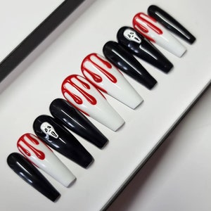 Scream press on Nails | Halloween nails | Fake Nails | False Nails | hand painted | Glue on nails  | Sets of 10 and 20 nails | Ghostface