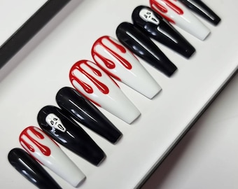 Scream press on Nails | Halloween nails | Fake Nails | False Nails | hand painted | Glue on nails  | Sets of 10 and 20 nails | Ghostface