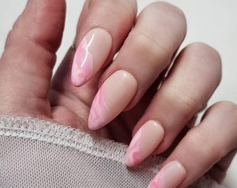 Pink Marble Smoke Press on Nails | Fake Nails | False Nails | hand painted | Glue on nails  | reusable nails | Luxury Press Ons | Custom