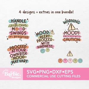 Stimmungswarner SVG-Bundle - Trendige Stimmungsschwingung Zitate Clipart für Cricut und Silhouette, emotionales SVG-Set, Schnittdateien für psychische Gesundheit
