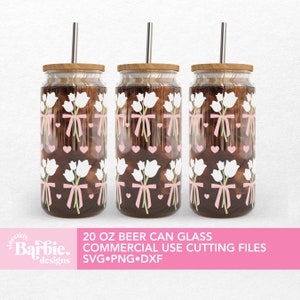 Tulpen-Bouquet: Florales SVG-Wrap mit Bogenakzenten für Libbey Glass Can Cutfile | SVG DXF Png-Dateien | Digitaler Download