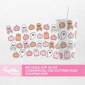 Retro halloween full wrap svg  for no hole 24 oz cup | Cute halloween svg digital download