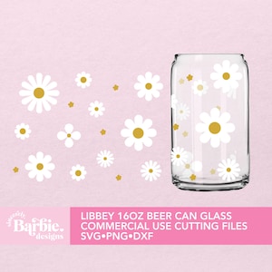 Retro flower svg full wrap for Libbey 16 oz beer can glass | Daisy svg cup wrap digital download