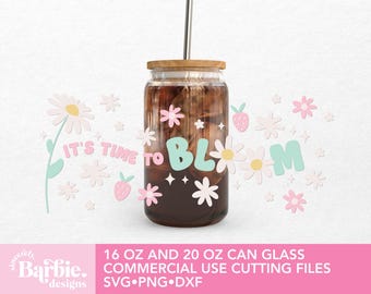 Spring Flowers Can Glass Wrap SVG: 16oz & 20oz UV DTF Cricut Design