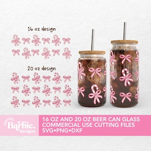 Candy Cane Coquette Aesthetic svg voor 16 oz blikje glas, Christmas Glass Can Cutting-bestand voor Cricut & Silhouette