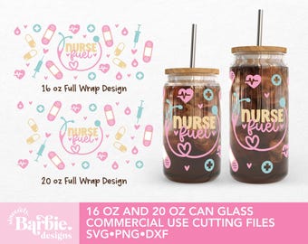 Nurse Fuel Can Glass Wrap SVG: Pastel Medical Doodles (Digital Download)