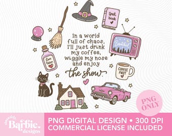 Retro Witchy Show, Coffee and Magic PNG Clipart: Cozy Autumn Design (Digital Download)
