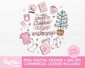 Pink Christmas Faith Coffee PNG: Cozy Christian Sublimation Design (300 DPI)