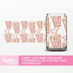 Eiskaffee-Svg für Libbey 16 Unzen Bierdose Glas | Kaffeeliebhaber svg als digitaler Download