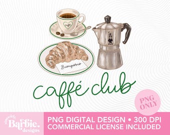 Caffè Club PNG, Italian Coffee Clipart for Sublimation and T-Shirts