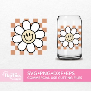 Fichier SVG heureux damier fleur | Téléchargement numérique svg rétro | Good Vibes SVG DIY pour Silhouette Cameo & Cricut