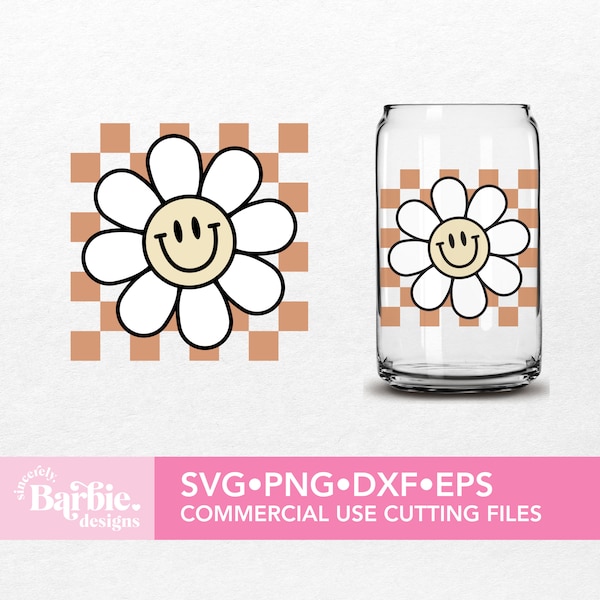Happy Checkered Flower SVG File | Retro svg digital download | Good Vibes SVG DIY for Silhouette Cameo & Cricut