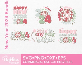 Happy New Year svg png Bundle, trendy svg bundle, New Year sweatshirt, New Year shirt, New Year bundle png, Hello 2024 png, Disco Ball Svg