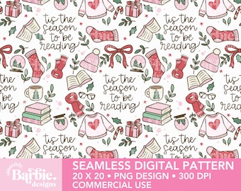 Christmas Book Lover Seamless Pattern: Holiday Cozy PNG (Digital Paper)