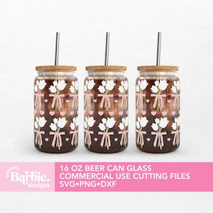 Tulpenboeket: Floral SVG Wrap met strikaccenten voor 16 oz Libbey Glass Can Cutfile | Svg Dxf Png-bestanden | Digitaal downloaden