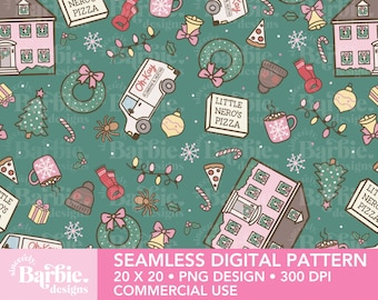 Nostalgic Movie Inspired Christmas Seamless Pattern PNG – Cozy 90s Holiday Clipart (Digital Download)