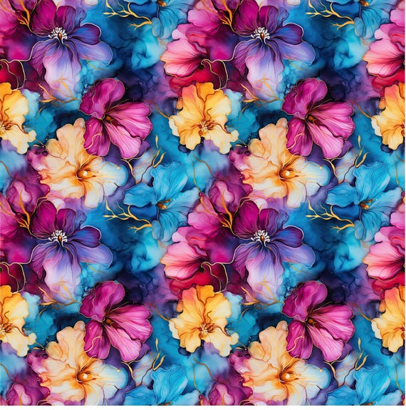 Florals | Alcohol Inks | Transfer Sheet for Polymer Clay | Water Soluble Transfer Paper