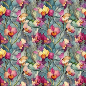 William Morris inspiriert | Orchideen | Jugendstil | Transferfolie für Polymer Clay | Wasserlösliches Transferpapier