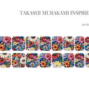 Takashi Murakami Inspired | Floral | Waterslide Paper | Nail Decals