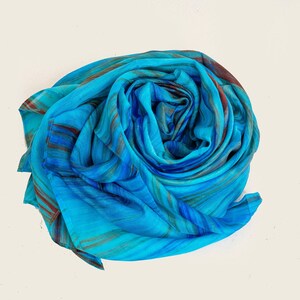 100% Silk Shawl in Rusted Blue Teal, Boho Silk Scarf, Summer Silk Wrap, Large Mediumweight Silk Scarf 30x70'' No Fringe