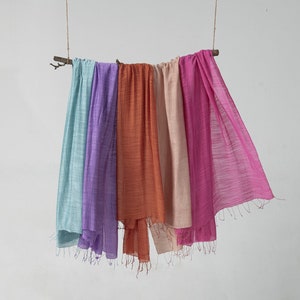 Soft Linen Silk Scarf, Breathable Sun Wrap, Spring Summer Shawls with Fringes 24x70 inches