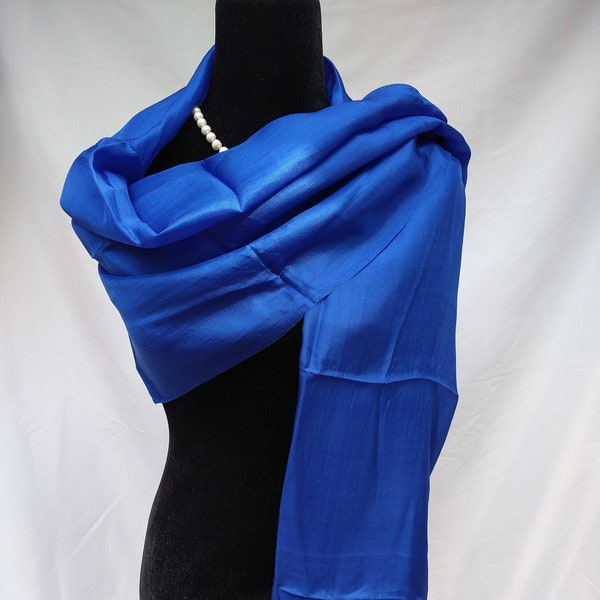 NEW Silk Scarf in Royal Blue, Large Silk Shawl, Blue Evening Wrap for Women, Ceylon Blue Shawl, Formal Event Fringed Shawls 24x72 inches