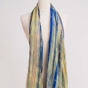 Hand-Painted Mulberry Silk Shawl: Blue & Yellow Boho Scarf (30x70&#39;&#39;)