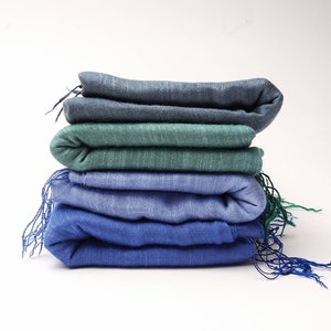 Silk Linen Shawl in Blue Shades super SOFT lightweight breathable 100% natural handwoven