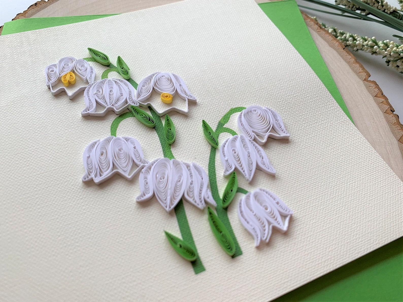 Lily of the Valley Quilling Card: Handmade Floral Art (6x6 inches)