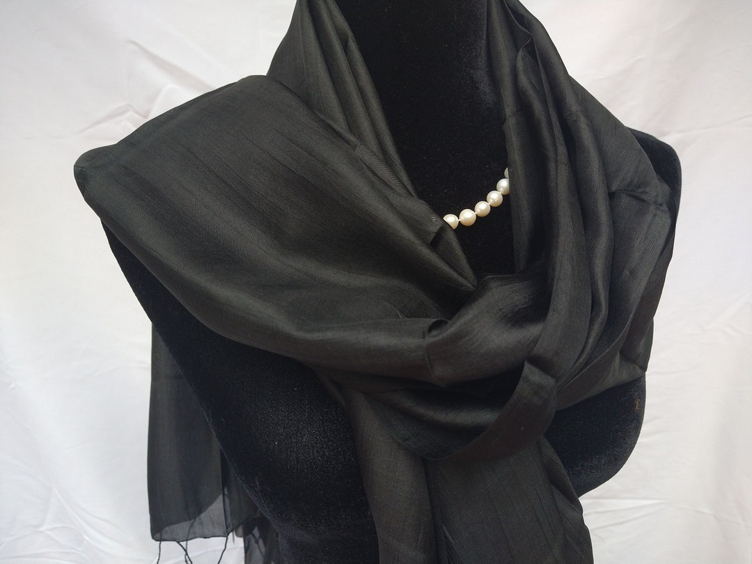 Pure Black Silk Scarf, 100% Silk Shawl, Black Scarf for Halloween ...