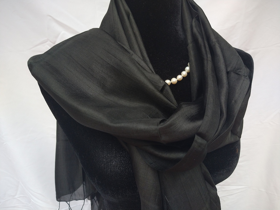 Pure Black Silk Scarf, 100% Silk Shawl, Black Scarf for Halloween ...