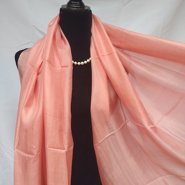 NEW Silk Scarf in Pink Clay, Pink Salmon Silk Shawl, Large Silk Shawl, Long Scarf 24x72 inches