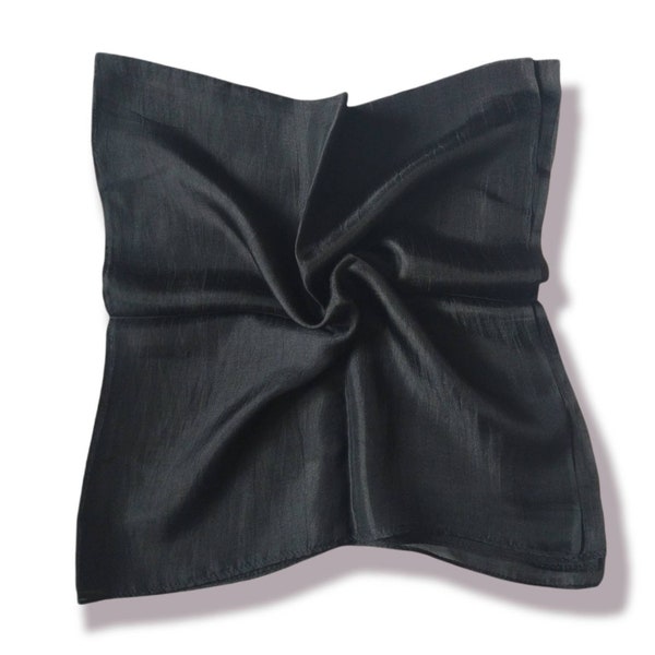 Black Silk Large Square Scarf, Black/Grey Silk Neckerchief, Chiffon Silk, Large Silk Bandana 35x35"/90x90 cm