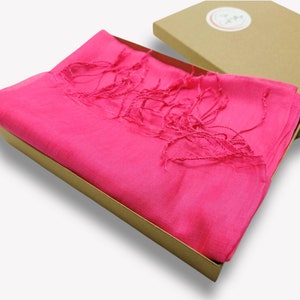 Hot Pink Raw Silk Scarf: Handwoven Shimmering Wedding Shawl