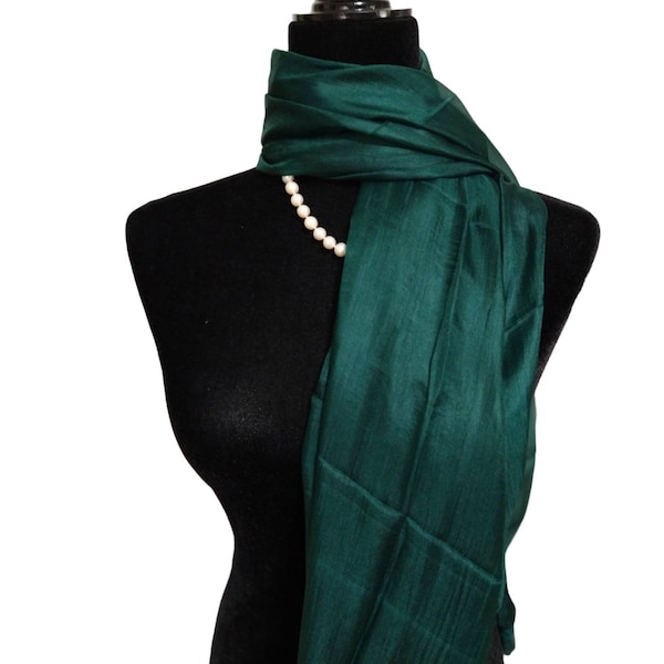 Silk Shawl in Deep Teal/Dark Green/Juniper/Emerald, Holiday Scarf, Neck Wrap Green, Accent Scarf, Gauze Silk Shawl 24x72 inches