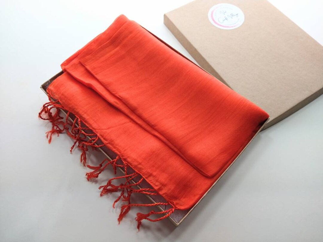 Silk Scarf Bright Deep Orange, Red Coral Scarf, Wedding Wraps, Solid