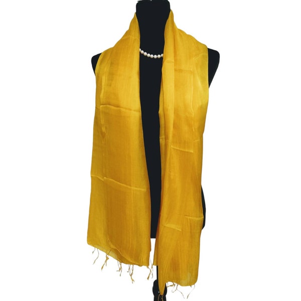 Canary Silk Shawl, Indian Yellow Scarf, Fall Scarf, Silk Shawl for Women, Handwoven Scarf 24x72 inches