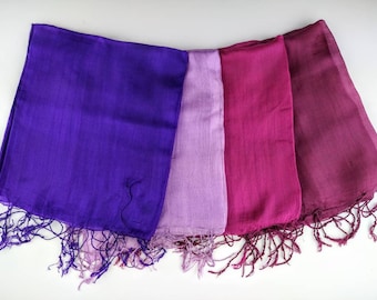 Purple Scarf, Bridesmaid Scarf, Sheer Silk, Magenta/Lilac/Indigo Shawl, Wedding Wrap, Real Silk, Long Scarf 24x72 inches