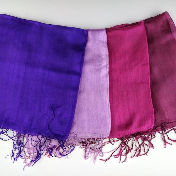Purple Scarf, Bridesmaid Scarf, Sheer Silk, Magenta/Lilac/Indigo Shawl, Wedding Wrap, Real Silk, Long Scarf 24x72 inches