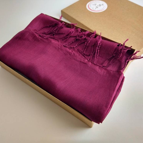 Plum Purple Silk Shawl, Magenta Silk Scarf, Shimmering Wedding Shawls, Bridesmaid Wraps 24x72 inches