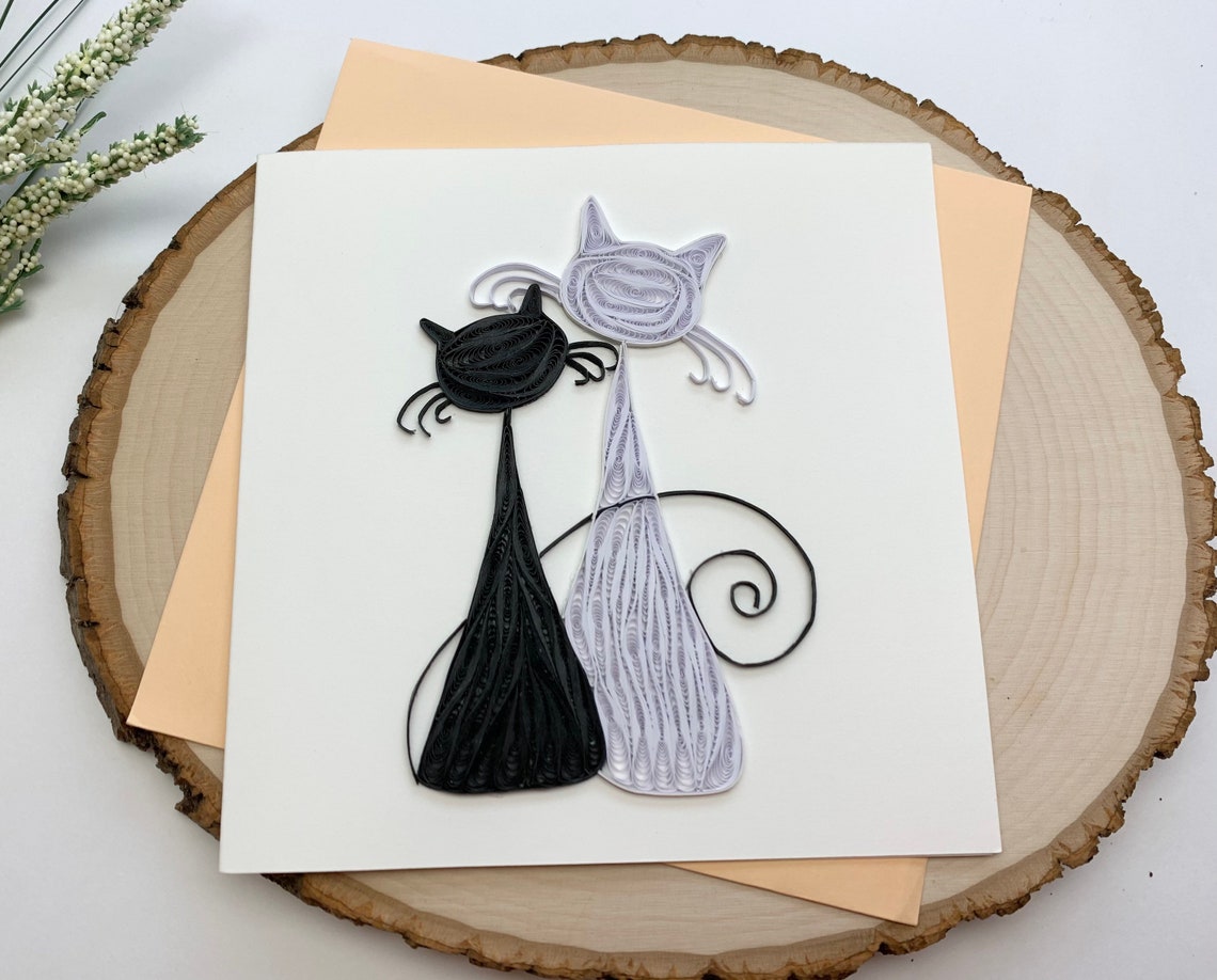 Cat Couple Quilled Card Cat Love Quilling Card Quilled Kitty Etsy