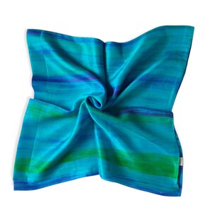 Teal Blue Silk Scarf, Batik Pattern Square Scarf, Accent Scarf for Her, Hand Painted Silk Scarf 35x35 inches
